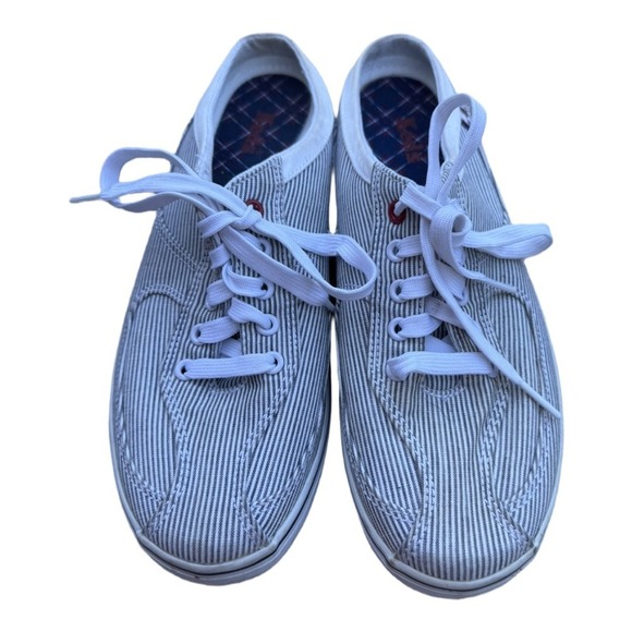 Keds Size 8 Gray Sneaker Shoes Fabric Women Striped Open Back Slip On Shoe - Picture 2 of 6